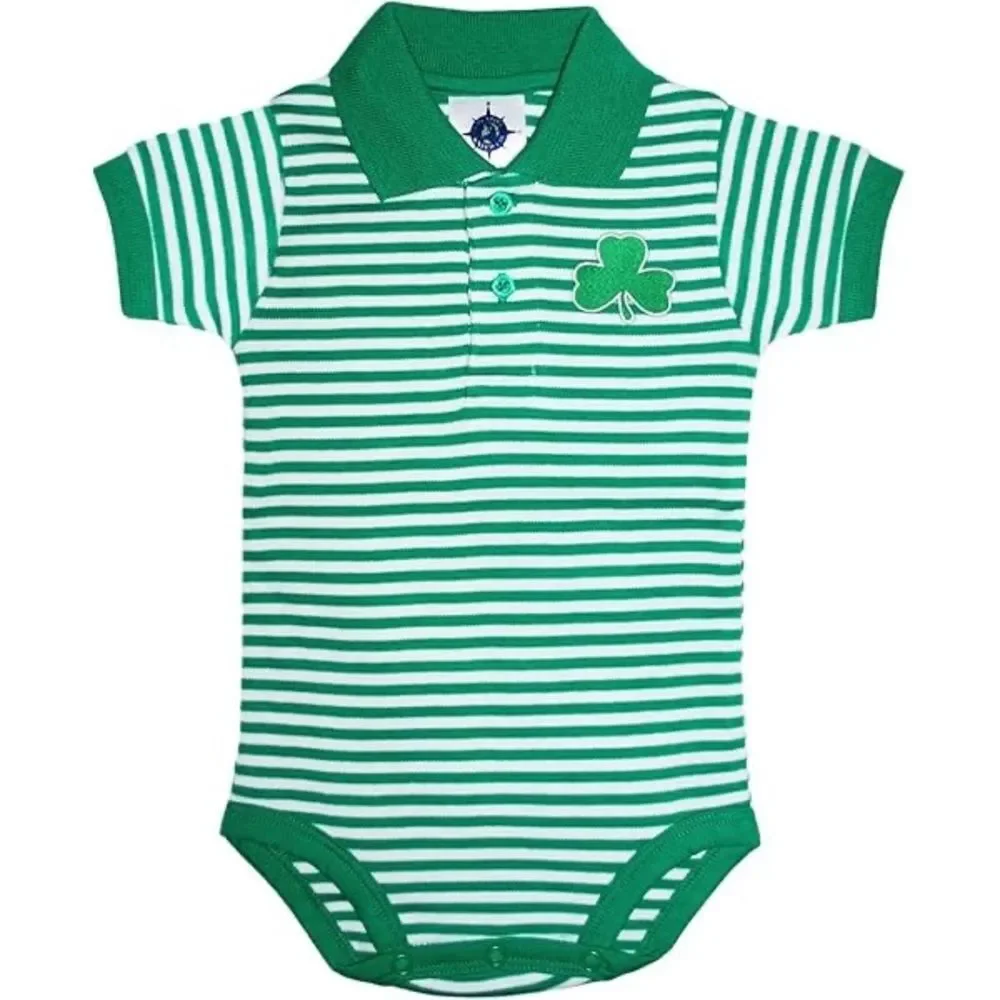 Creative Knitwear Baby Green Short Sleeve Shamrock Irish Polo Onesie. 0-3 Months
